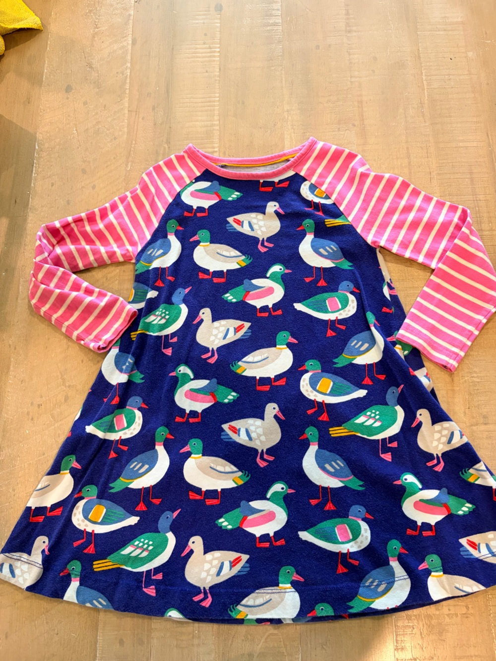 Boden Girls' Duck Tunic in Light Heather Blue with Pink Trim